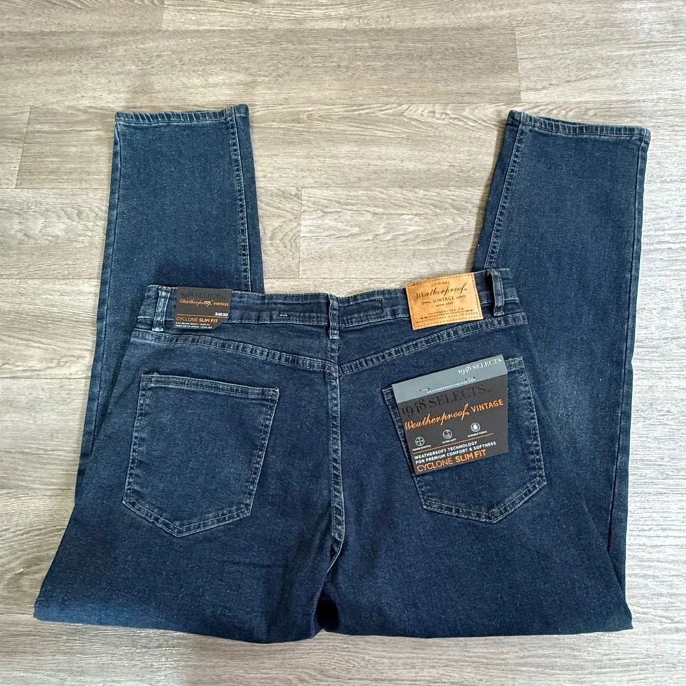 Weatherproof Vintage Mens Cyclone Slim Fit Jeans Harbor Rinse 34x30 NWT Stretch
